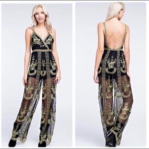 Gorgeous Gold and Black Lace Embroidered Jumpsuit